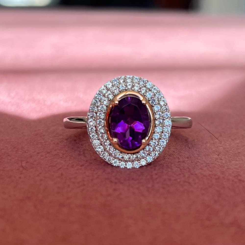 Amethyst and White Sapphire Gold Ring